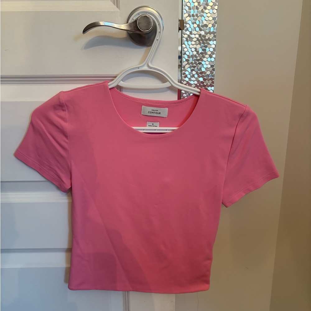 Aritzia Pink Crop Fitted Short Sleeve Tee